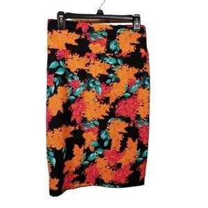 LuLaRoe Cassie bright orange & pink floral pencil skirt size medium